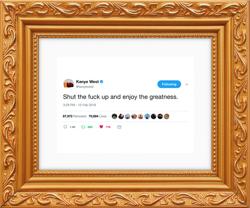 Твіти Кан’є Уеста продають як картини по 49 доларів