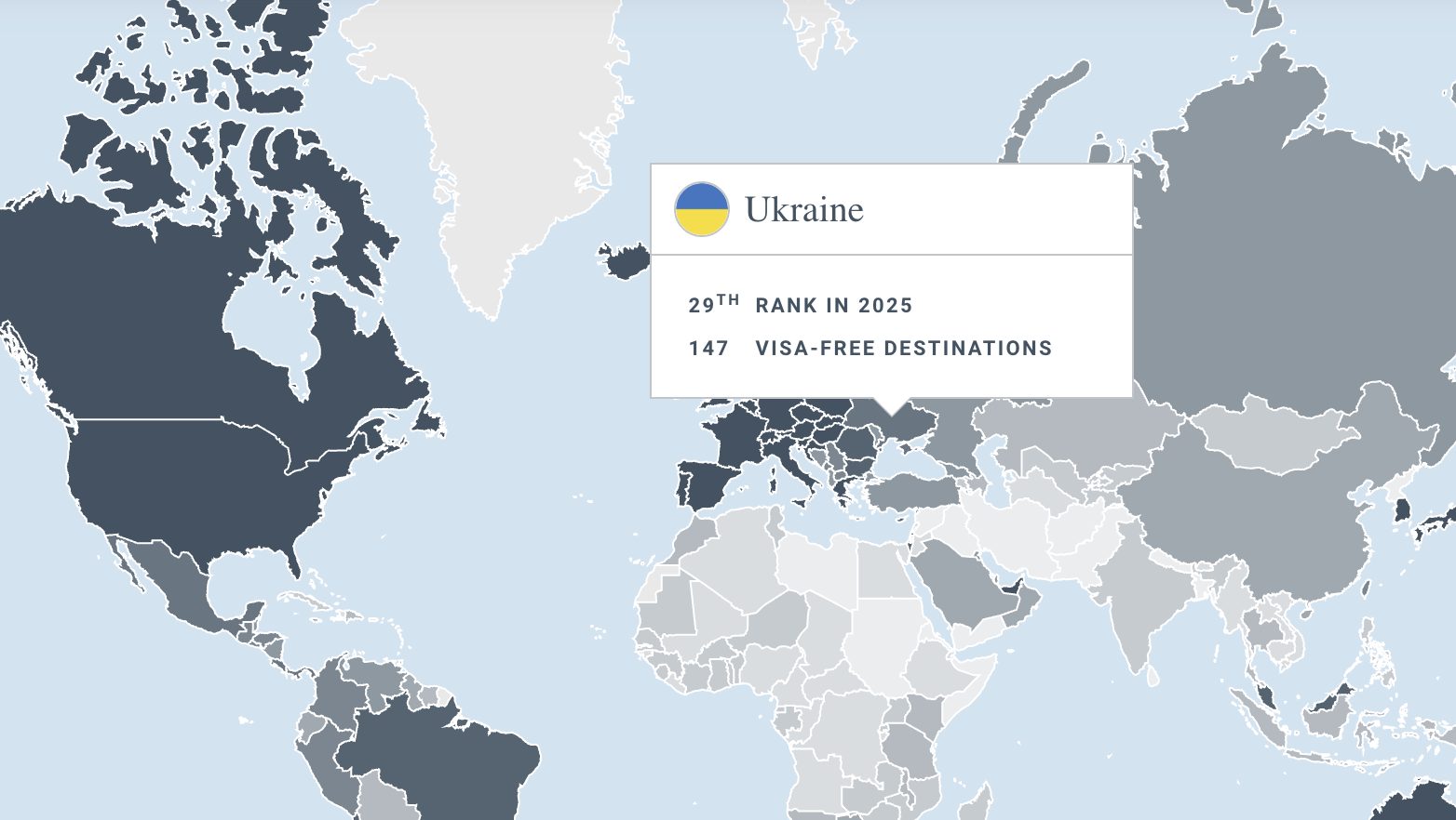 Україна посіла 29-те місце з 99 у рейтингу паспортів світу від Henley & Partners